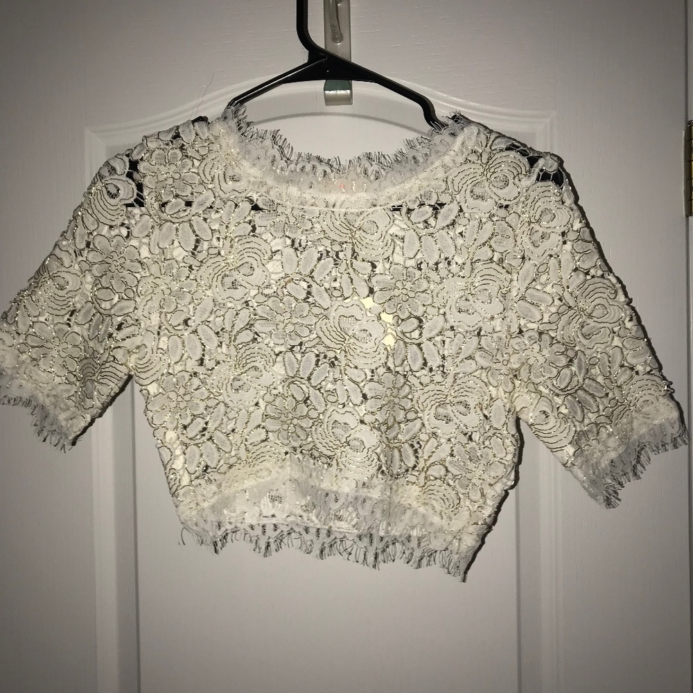 Cream and Gold Lace Crop Top